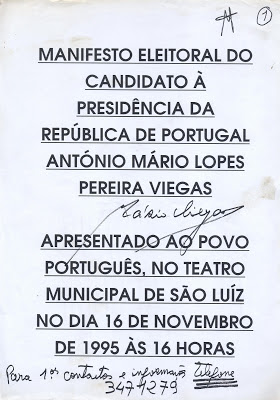 A primeira página do Manifesto Eleitoral de Mário Viegas