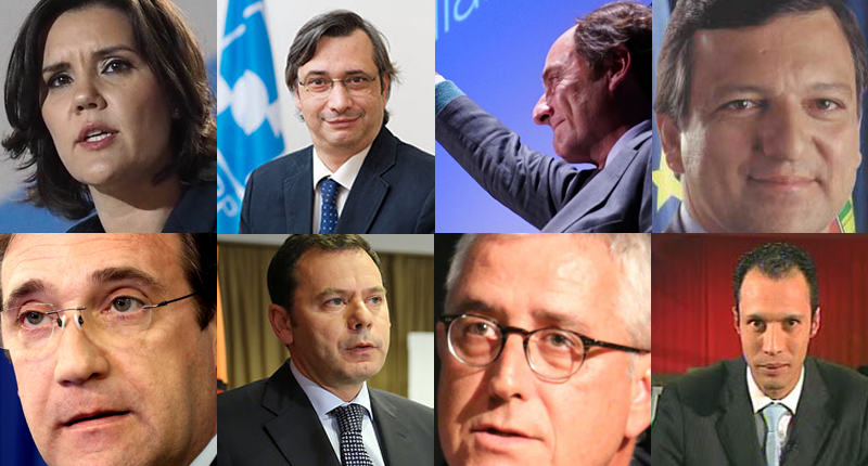 Da direita para a esquerda e de cima para baixo: Assunção Cristas, Nuno Magalhães, Paulo Portas, Durão Barroso, Passos Coelho, Luís Montenegro, Fernando Negrão e Pedro Cruz (da SIC)