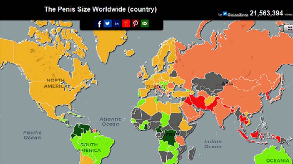 World map reveals average penis size of every major country on earth